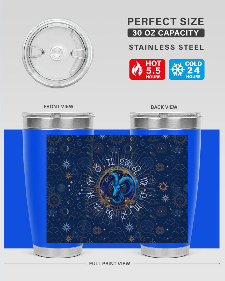 Capricorn Straight 184# Tumbler, a stylish 20oz stainless steel drinkware with a copper lining and drink-thru lid, perfect for hot and cold beverages.