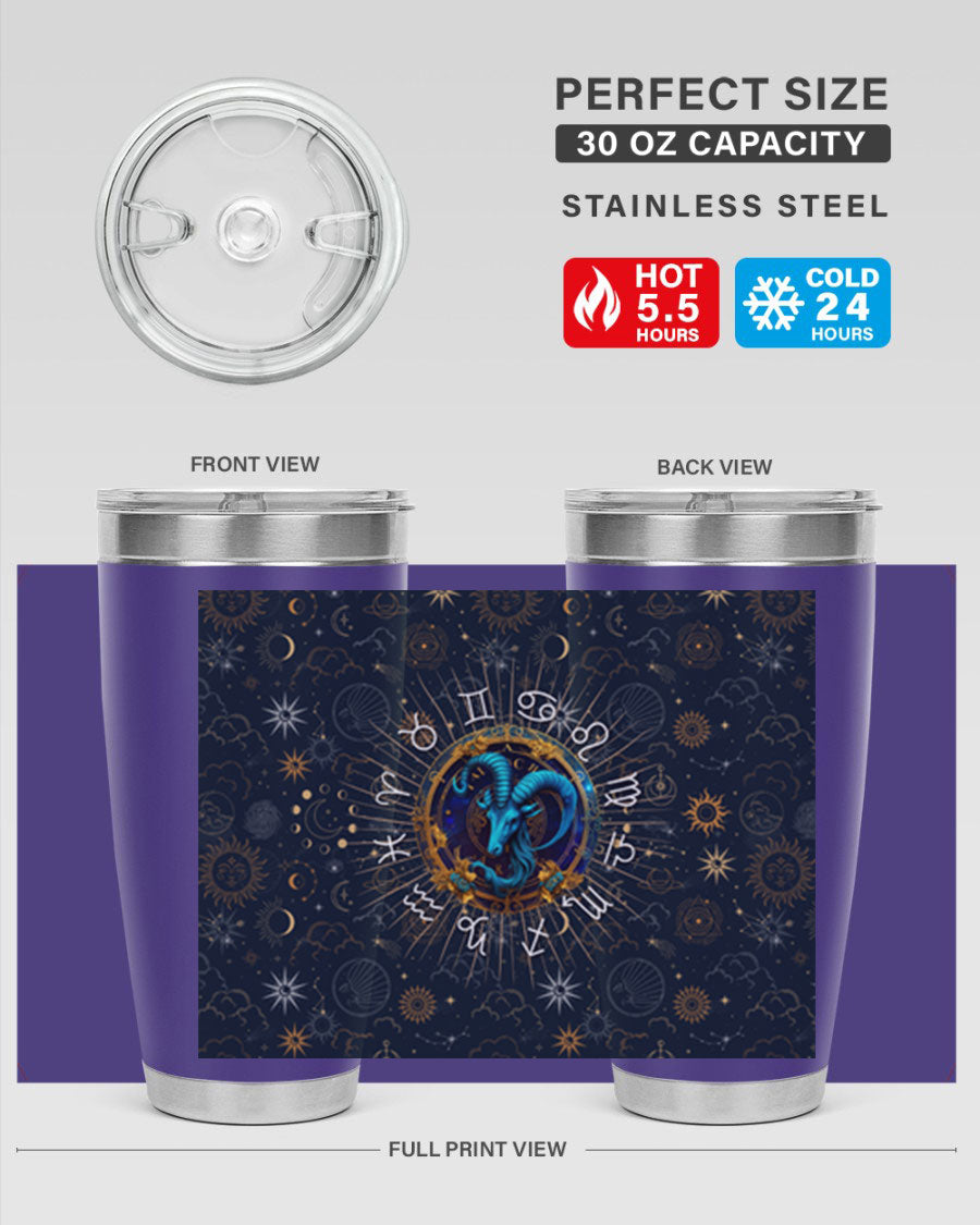 Capricorn Straight 184# Tumbler, a stylish 20oz stainless steel drinkware with a copper lining and drink-thru lid, perfect for hot and cold beverages.