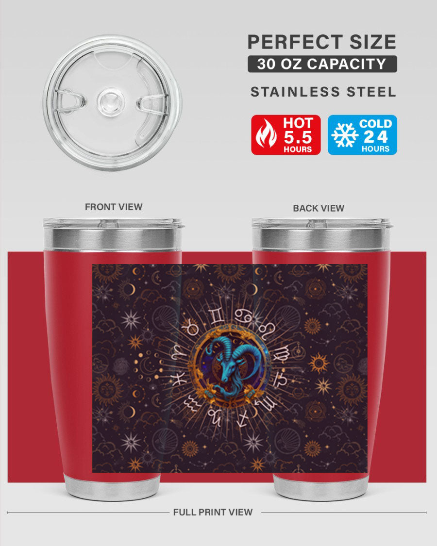 Capricorn Straight 184# Tumbler, a stylish 20oz stainless steel drinkware with a copper lining and drink-thru lid, perfect for hot and cold beverages.