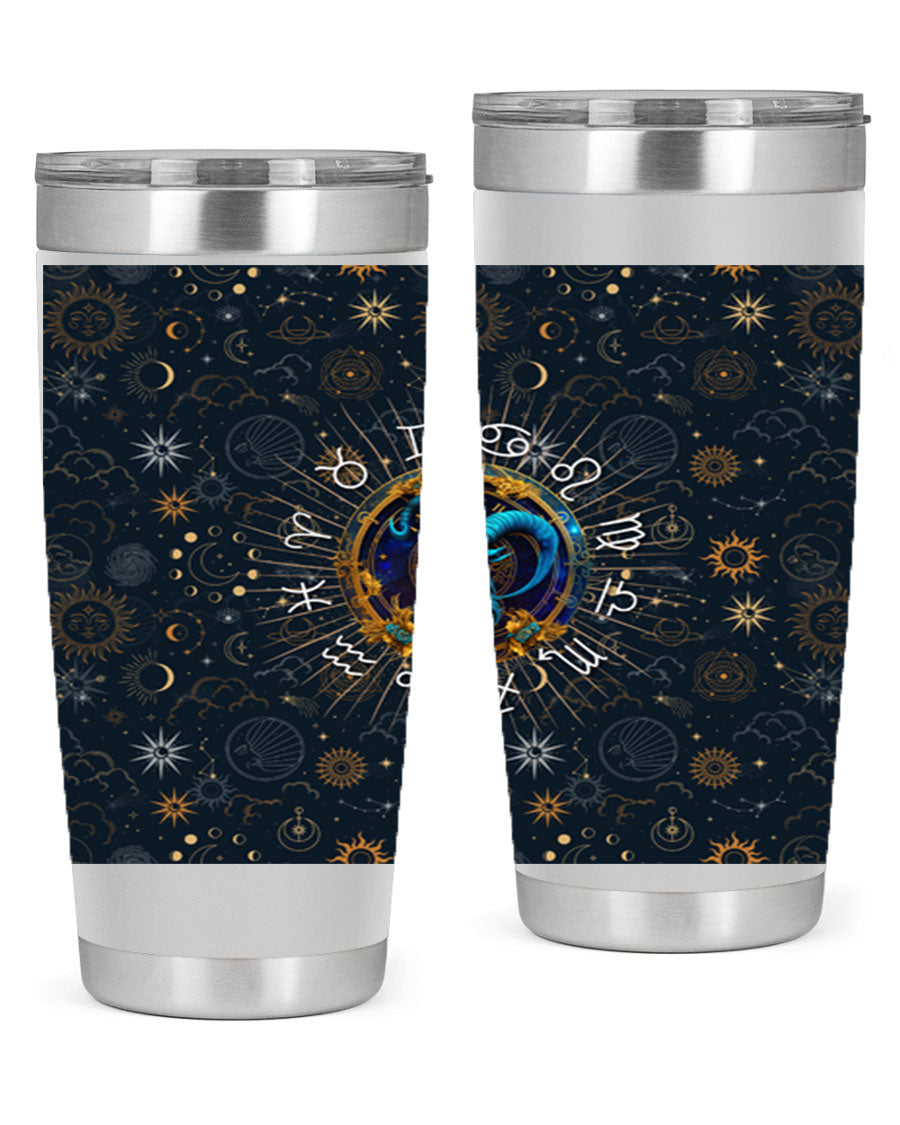 Capricorn Straight 184# Tumbler, a stylish 20oz stainless steel drinkware with a copper lining and drink-thru lid, perfect for hot and cold beverages.