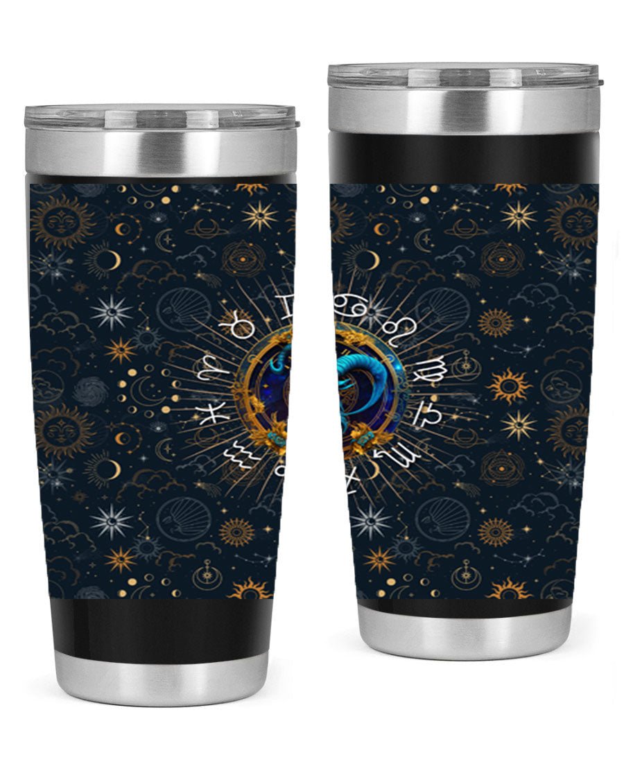 Capricorn Straight 184# Tumbler, a stylish 20oz stainless steel drinkware with a copper lining and drink-thru lid, perfect for hot and cold beverages.