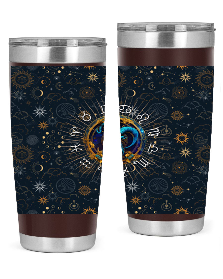 Capricorn Straight 184# Tumbler, a stylish 20oz stainless steel drinkware with a copper lining and drink-thru lid, perfect for hot and cold beverages.