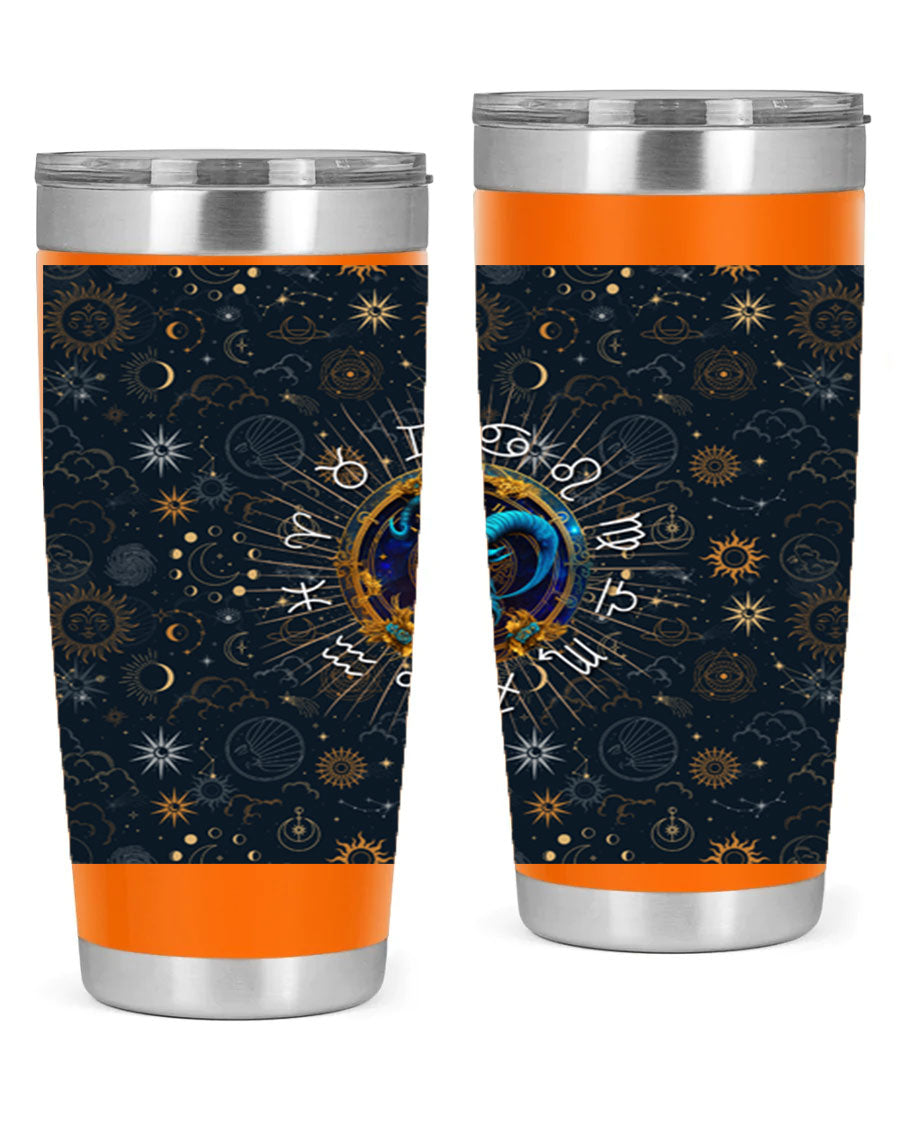 Capricorn Straight 184# Tumbler, a stylish 20oz stainless steel drinkware with a copper lining and drink-thru lid, perfect for hot and cold beverages.