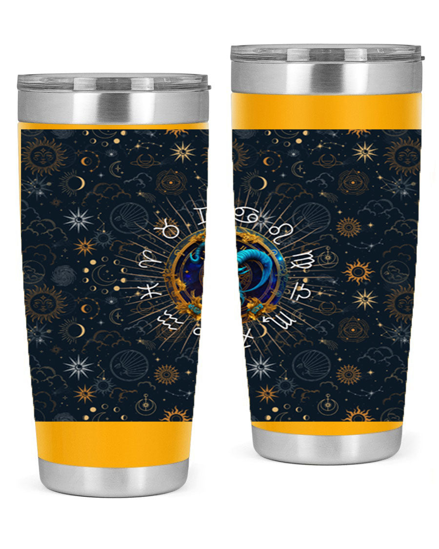 Capricorn Straight 184# Tumbler, a stylish 20oz stainless steel drinkware with a copper lining and drink-thru lid, perfect for hot and cold beverages.