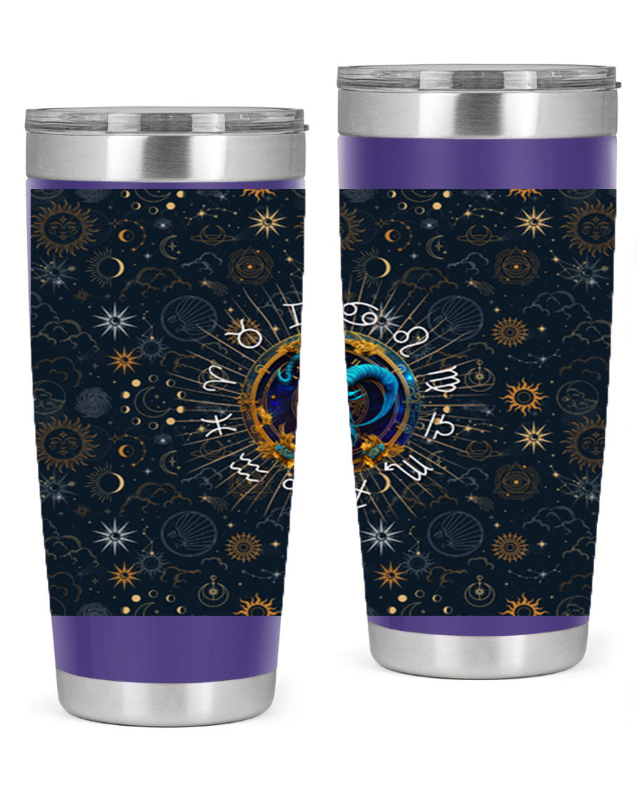Capricorn Straight 184# Tumbler, a stylish 20oz stainless steel drinkware with a copper lining and drink-thru lid, perfect for hot and cold beverages.