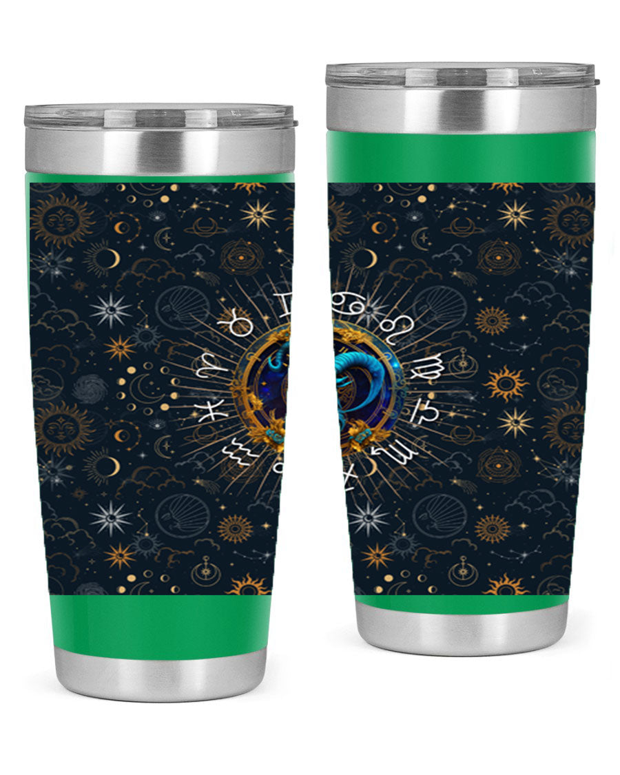 Capricorn Straight 184# Tumbler, a stylish 20oz stainless steel drinkware with a copper lining and drink-thru lid, perfect for hot and cold beverages.