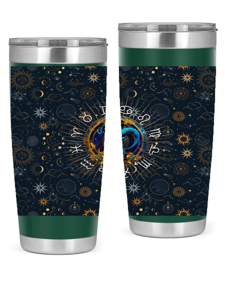 Capricorn Straight 184# Tumbler, a stylish 20oz stainless steel drinkware with a copper lining and drink-thru lid, perfect for hot and cold beverages.