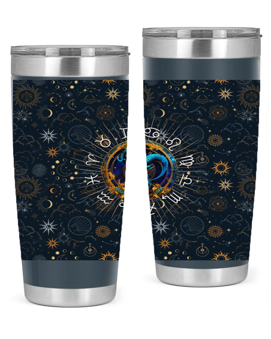 Capricorn Straight 184# Tumbler, a stylish 20oz stainless steel drinkware with a copper lining and drink-thru lid, perfect for hot and cold beverages.