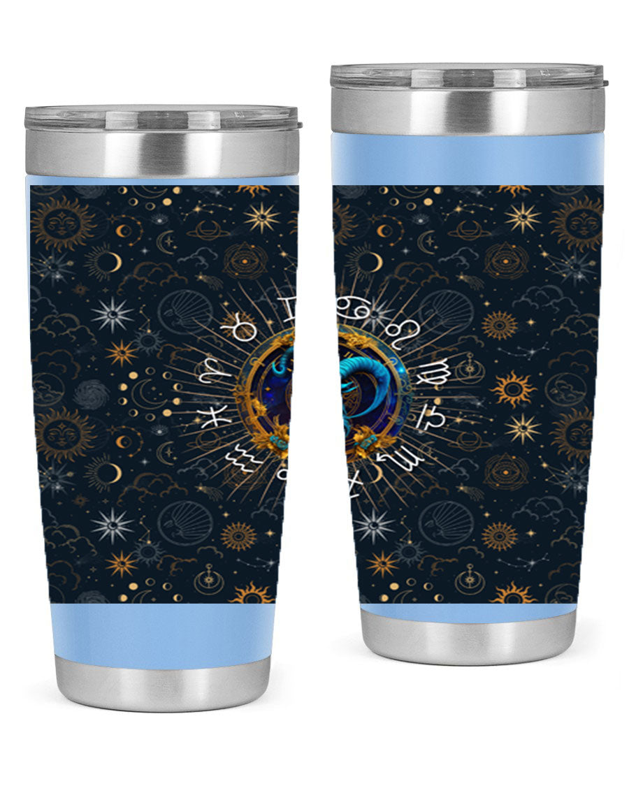 Capricorn Straight 184# Tumbler, a stylish 20oz stainless steel drinkware with a copper lining and drink-thru lid, perfect for hot and cold beverages.