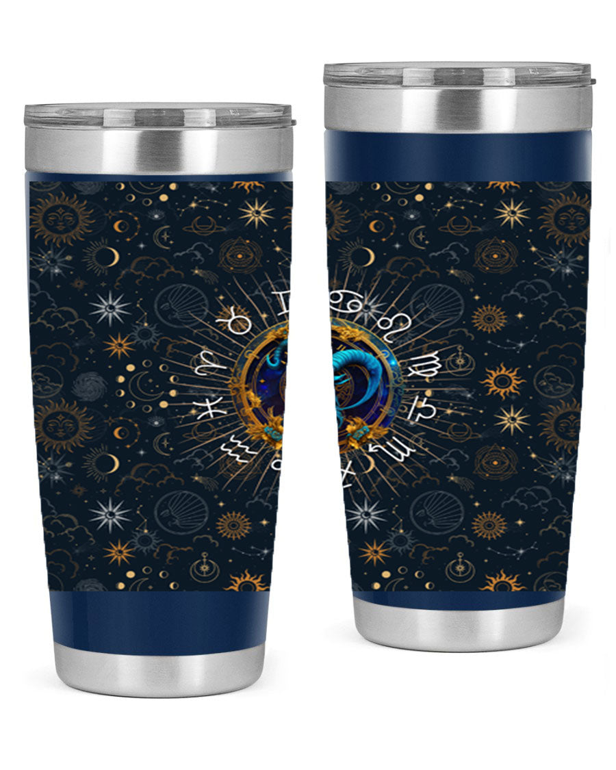 Capricorn Straight 184# Tumbler, a stylish 20oz stainless steel drinkware with a copper lining and drink-thru lid, perfect for hot and cold beverages.