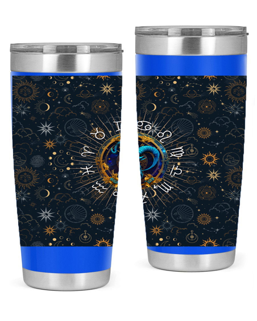 Capricorn Straight 184# Tumbler, a stylish 20oz stainless steel drinkware with a copper lining and drink-thru lid, perfect for hot and cold beverages.