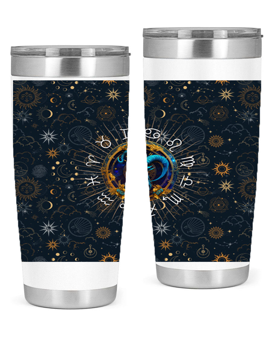 Capricorn Straight 184# Tumbler, a stylish 20oz stainless steel drinkware with a copper lining and drink-thru lid, perfect for hot and cold beverages.