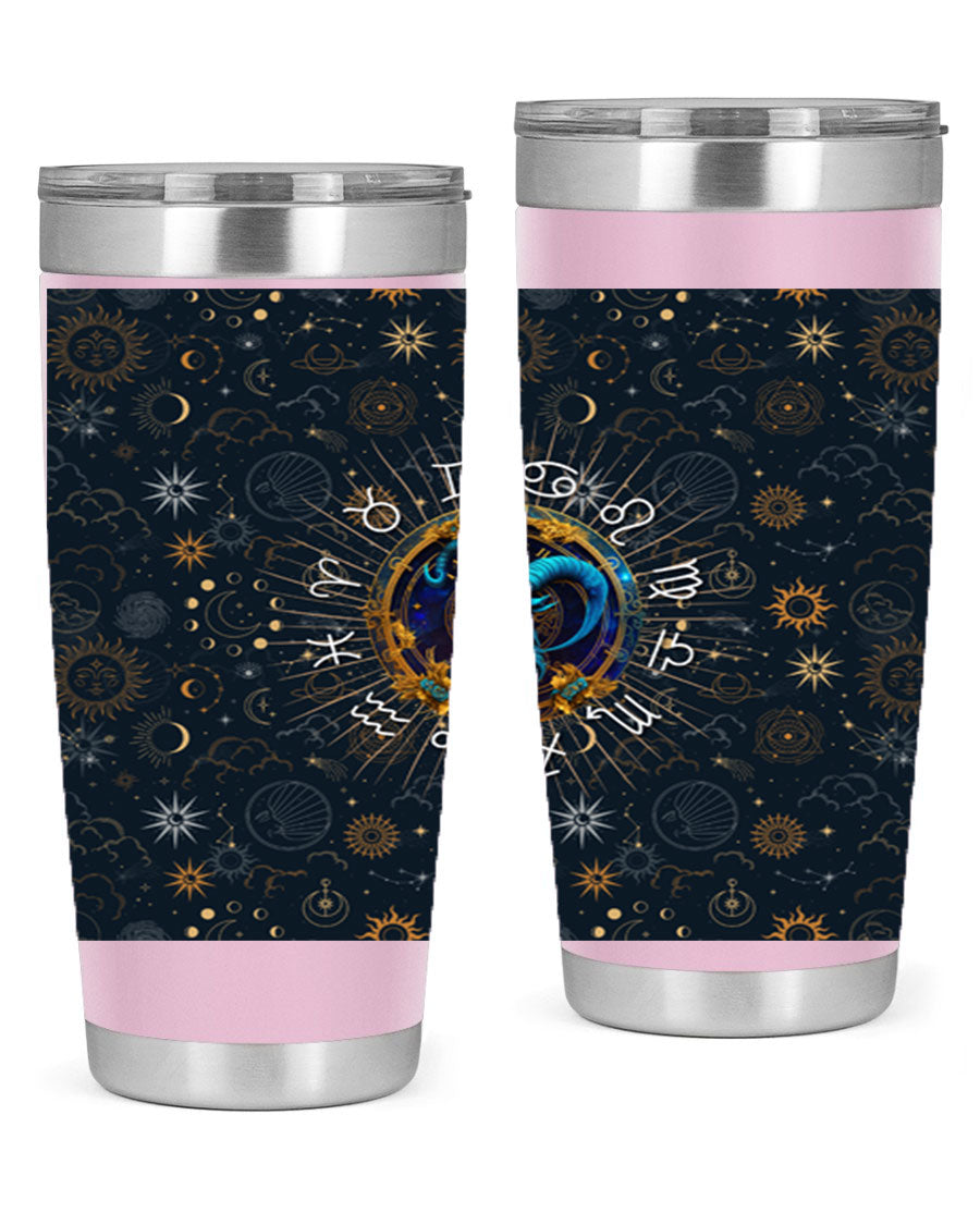 Capricorn Straight 184# Tumbler, a stylish 20oz stainless steel drinkware with a copper lining and drink-thru lid, perfect for hot and cold beverages.