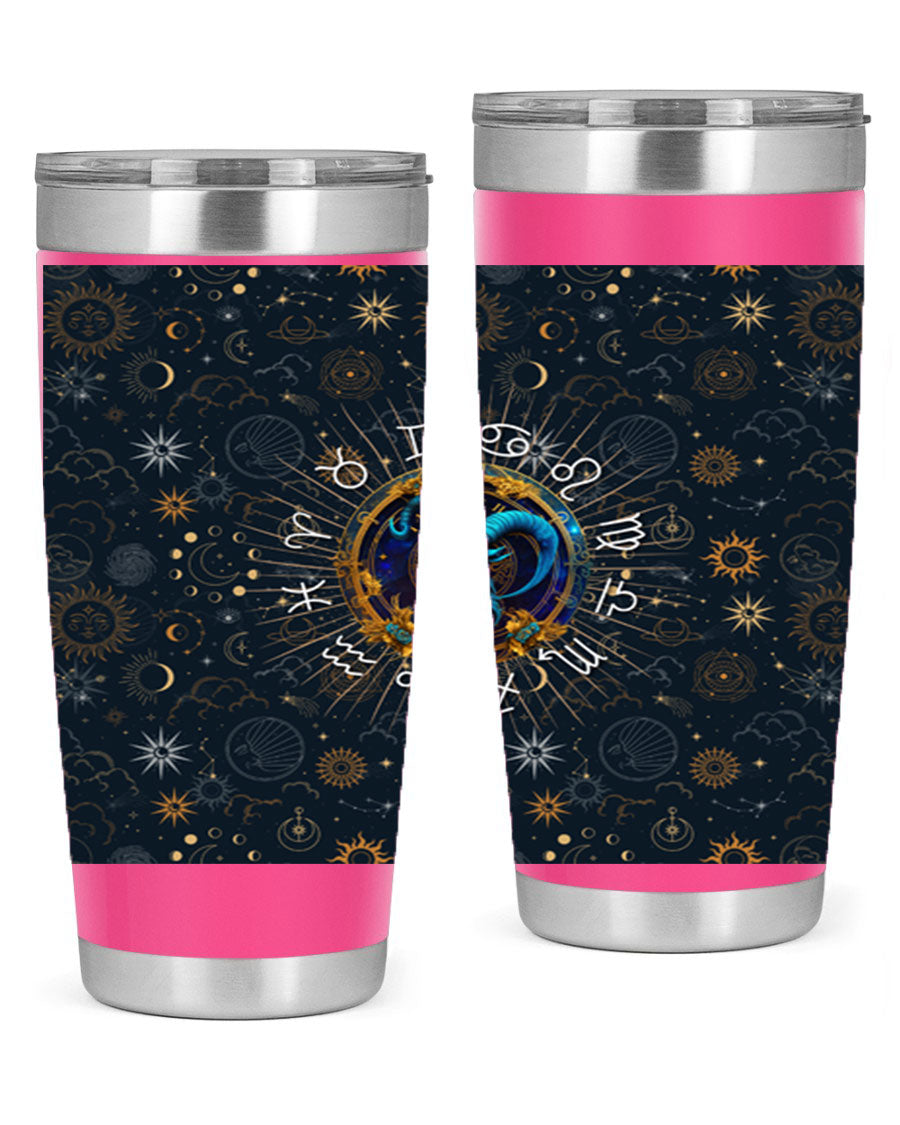 Capricorn Straight 184# Tumbler, a stylish 20oz stainless steel drinkware with a copper lining and drink-thru lid, perfect for hot and cold beverages.