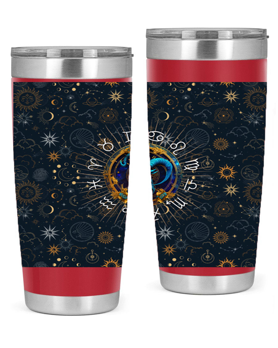 Capricorn Straight 184# Tumbler, a stylish 20oz stainless steel drinkware with a copper lining and drink-thru lid, perfect for hot and cold beverages.