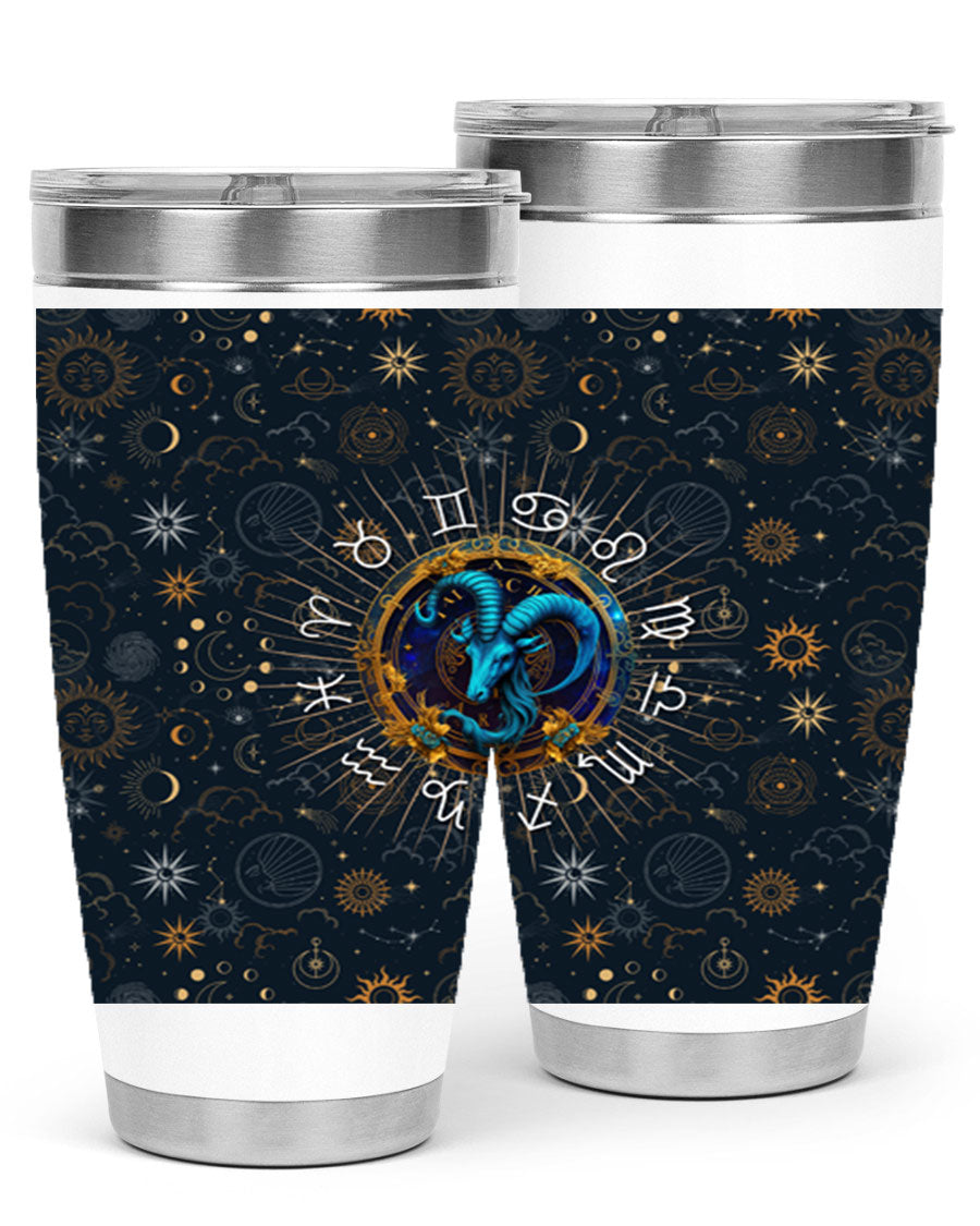 Capricorn Straight 184# Tumbler, a stylish 20oz stainless steel drinkware with a copper lining and drink-thru lid, perfect for hot and cold beverages.