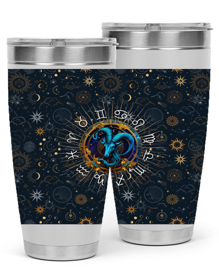 Capricorn Straight 184# Tumbler, a stylish 20oz stainless steel drinkware with a copper lining and drink-thru lid, perfect for hot and cold beverages.