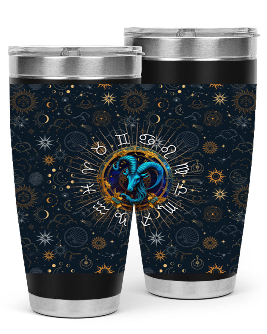 Capricorn Straight 184# Tumbler, a stylish 20oz stainless steel drinkware with a copper lining and drink-thru lid, perfect for hot and cold beverages.