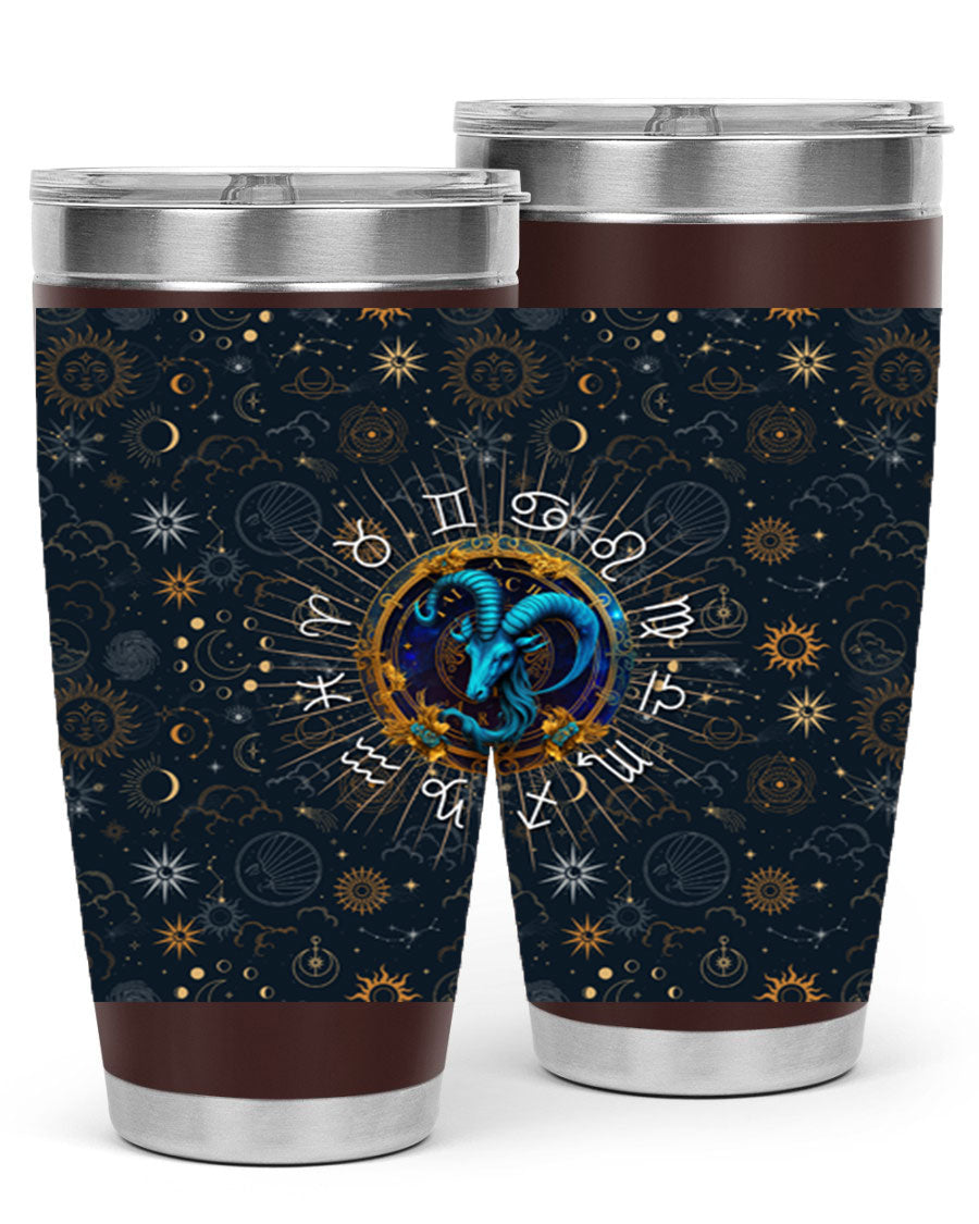 Capricorn Straight 184# Tumbler, a stylish 20oz stainless steel drinkware with a copper lining and drink-thru lid, perfect for hot and cold beverages.