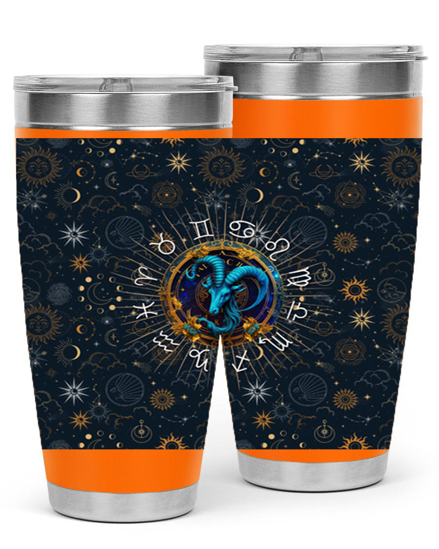 Capricorn Straight 184# Tumbler, a stylish 20oz stainless steel drinkware with a copper lining and drink-thru lid, perfect for hot and cold beverages.