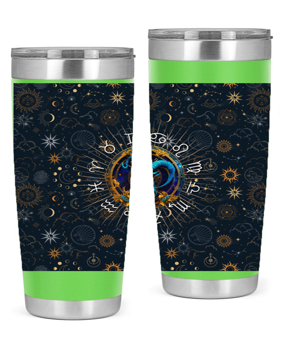 Capricorn Straight 184# Tumbler, a stylish 20oz stainless steel drinkware with a copper lining and drink-thru lid, perfect for hot and cold beverages.