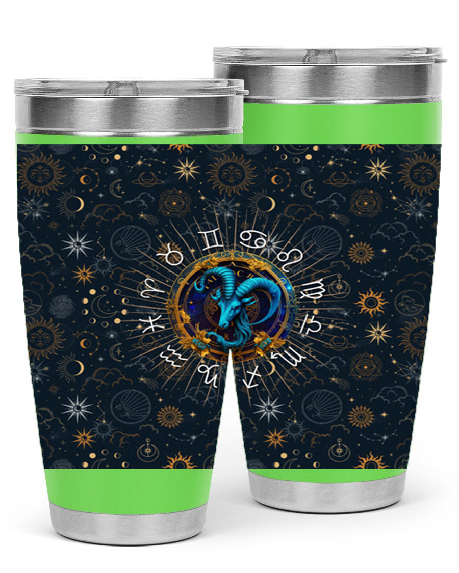 Capricorn Straight 184# Tumbler, a stylish 20oz stainless steel drinkware with a copper lining and drink-thru lid, perfect for hot and cold beverages.