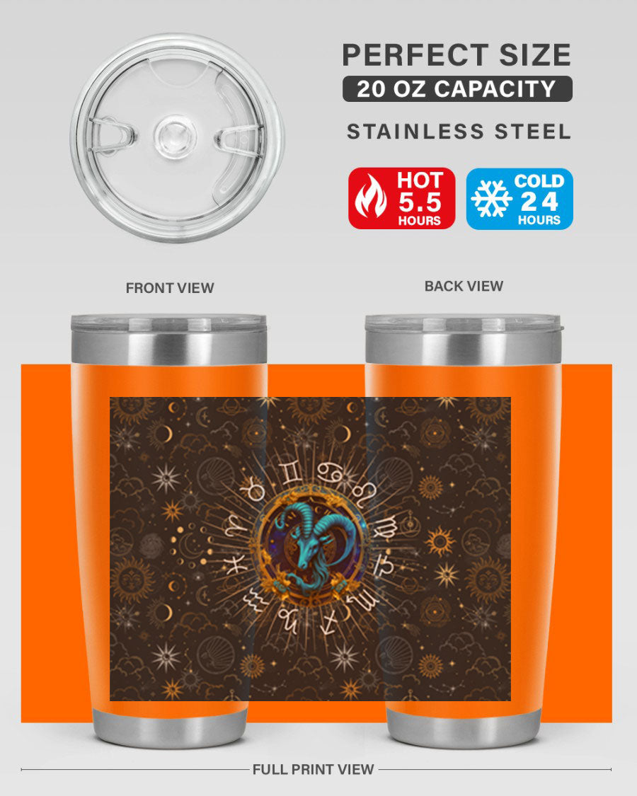 Capricorn Straight 184# Tumbler, a stylish 20oz stainless steel drinkware with a copper lining and drink-thru lid, perfect for hot and cold beverages.
