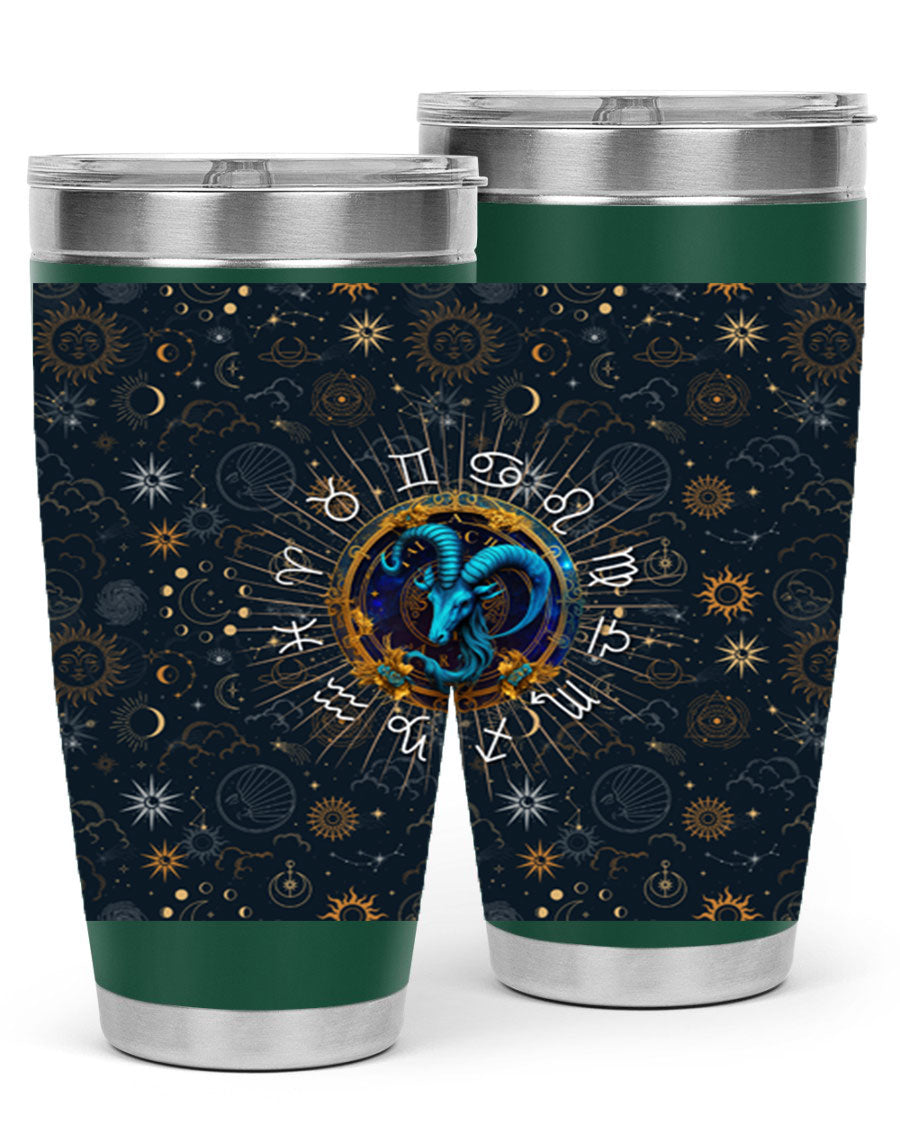 Capricorn Straight 184# Tumbler, a stylish 20oz stainless steel drinkware with a copper lining and drink-thru lid, perfect for hot and cold beverages.