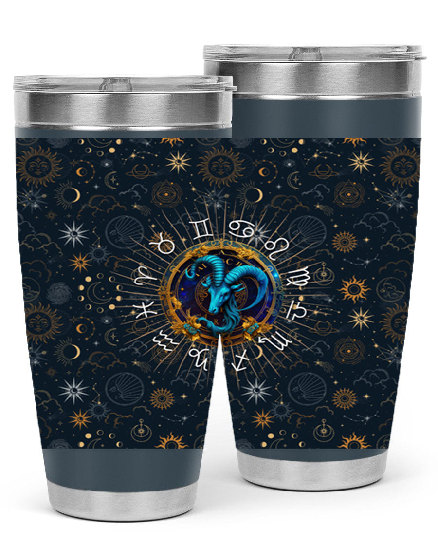 Capricorn Straight 184# Tumbler, a stylish 20oz stainless steel drinkware with a copper lining and drink-thru lid, perfect for hot and cold beverages.