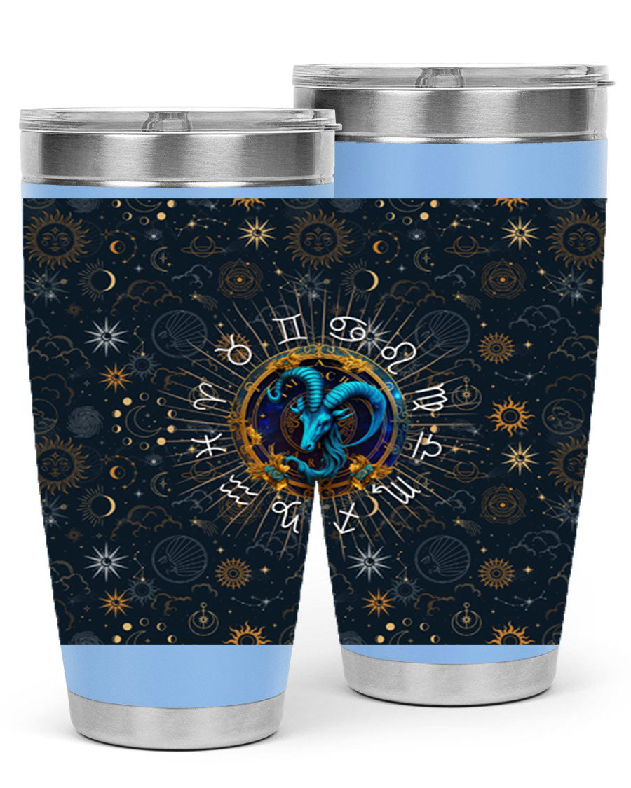 Capricorn Straight 184# Tumbler, a stylish 20oz stainless steel drinkware with a copper lining and drink-thru lid, perfect for hot and cold beverages.