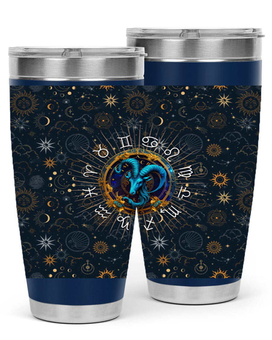 Capricorn Straight 184# Tumbler, a stylish 20oz stainless steel drinkware with a copper lining and drink-thru lid, perfect for hot and cold beverages.