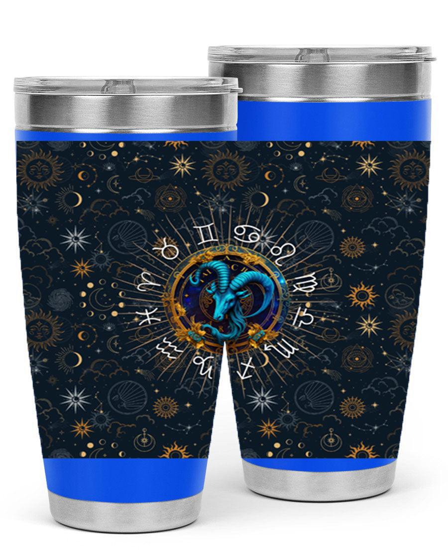 Capricorn Straight 184# Tumbler, a stylish 20oz stainless steel drinkware with a copper lining and drink-thru lid, perfect for hot and cold beverages.