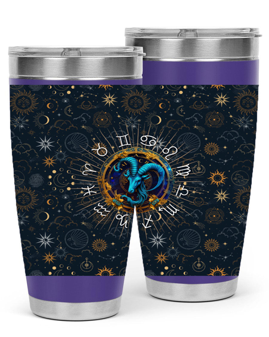 Capricorn Straight 184# Tumbler, a stylish 20oz stainless steel drinkware with a copper lining and drink-thru lid, perfect for hot and cold beverages.