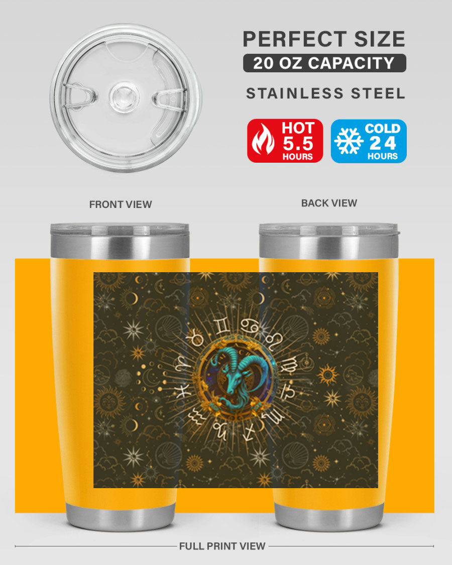 Capricorn Straight 184# Tumbler, a stylish 20oz stainless steel drinkware with a copper lining and drink-thru lid, perfect for hot and cold beverages.