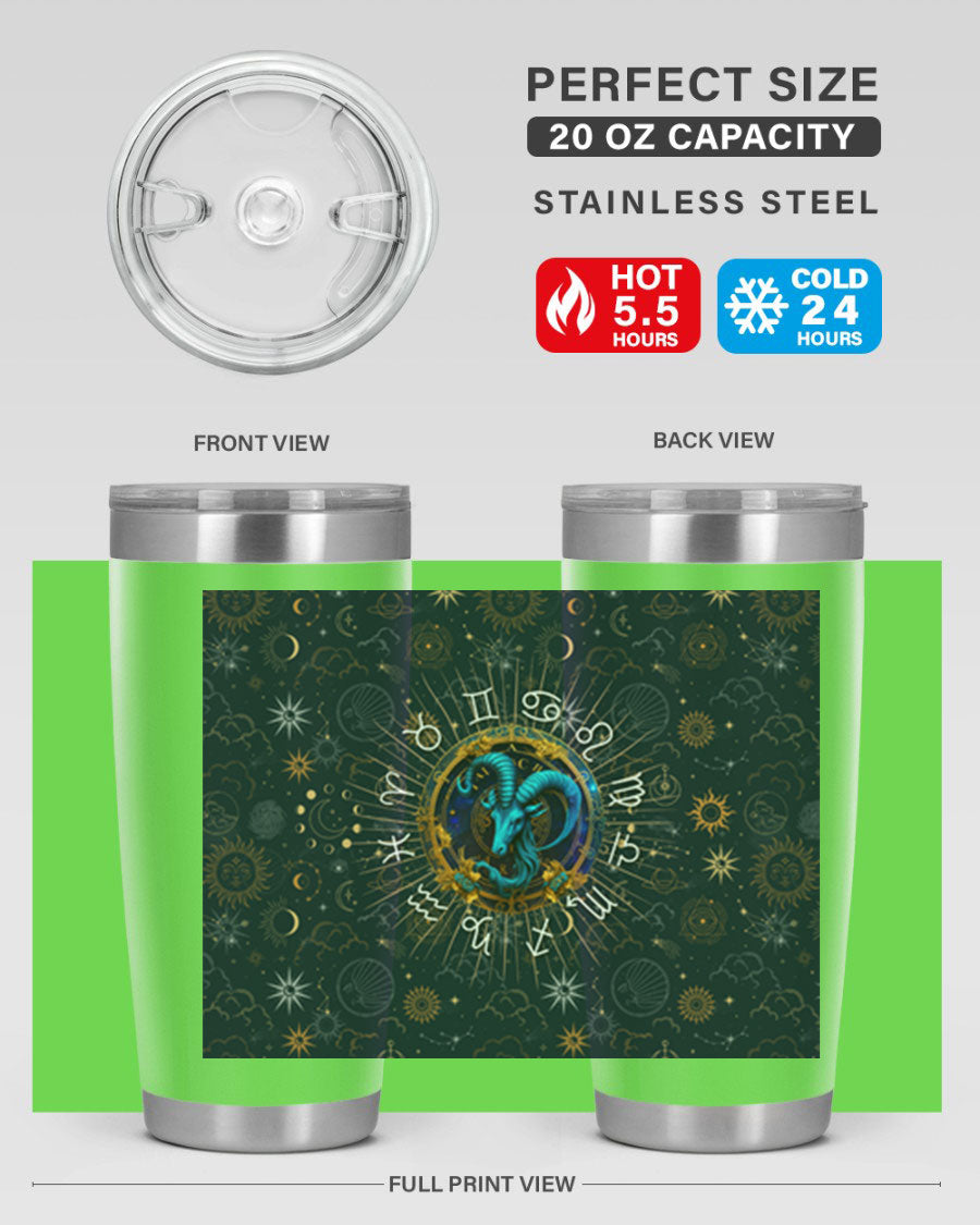 Capricorn Straight 184# Tumbler, a stylish 20oz stainless steel drinkware with a copper lining and drink-thru lid, perfect for hot and cold beverages.