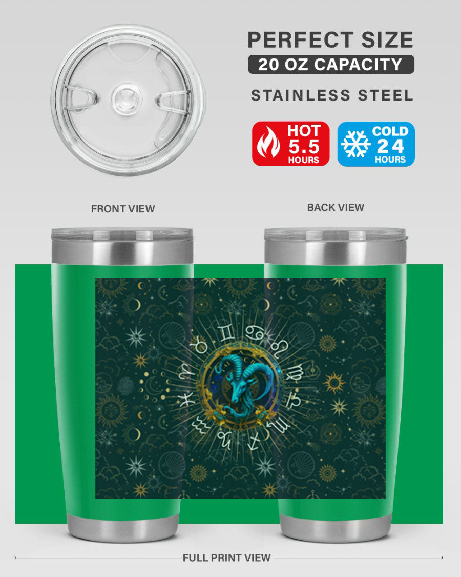 Capricorn Straight 184# Tumbler, a stylish 20oz stainless steel drinkware with a copper lining and drink-thru lid, perfect for hot and cold beverages.