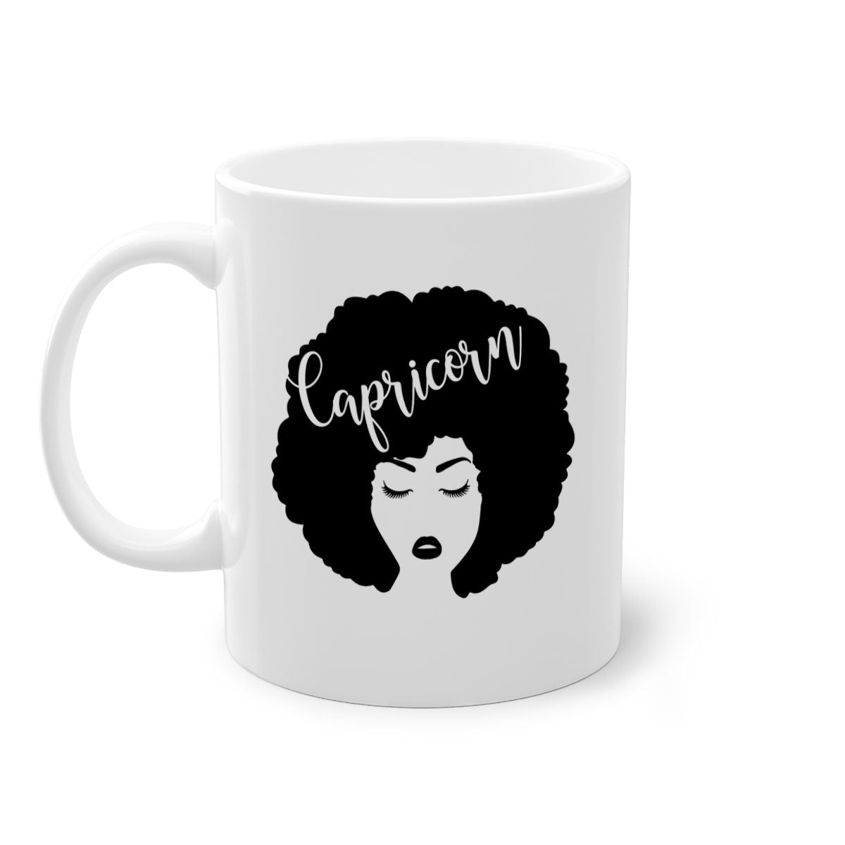 A stylish black ceramic mug with a colored handle and interior, designed for Black women, showcasing a glossy finish.