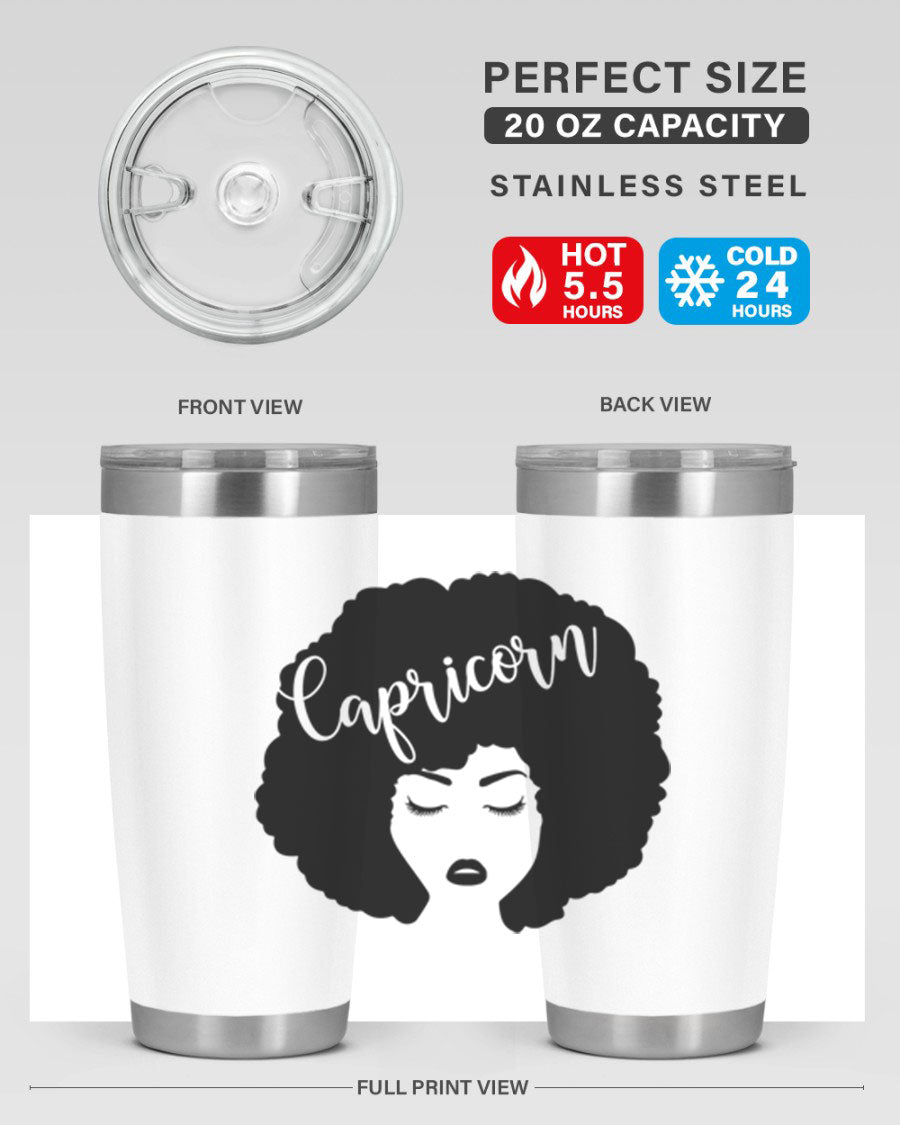 Capricorn52# 20oz Tumbler in stainless steel with a drink-thru lid, showcasing its sleek design and vibrant print.