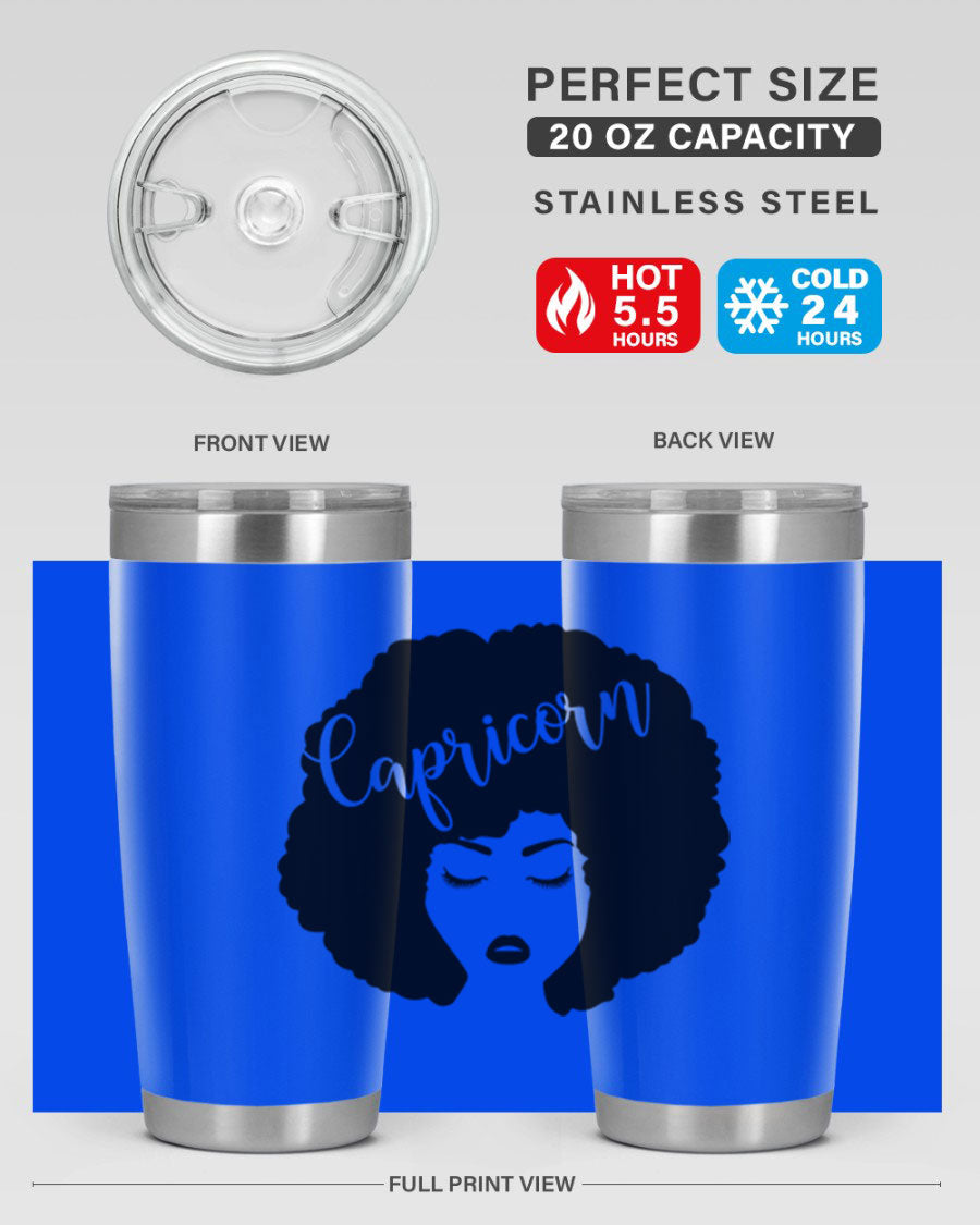 Capricorn52# 20oz Tumbler in stainless steel with a drink-thru lid, showcasing its sleek design and vibrant print.