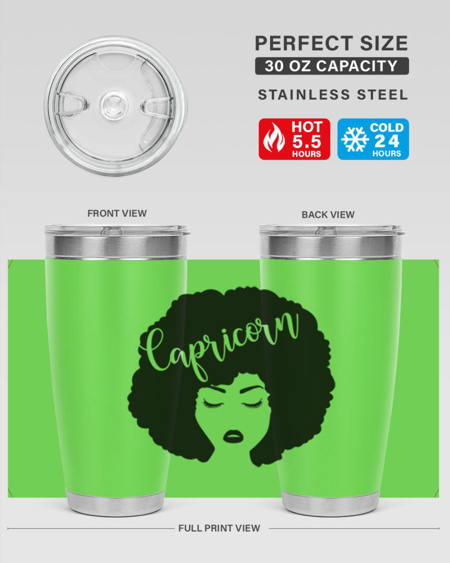 Capricorn52# 20oz Tumbler in stainless steel with a drink-thru lid, showcasing its sleek design and vibrant print.