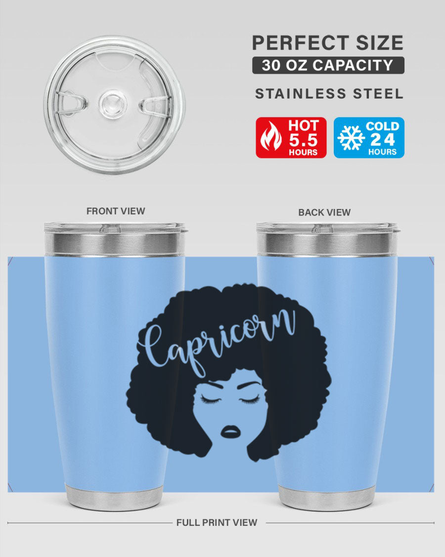 Capricorn52# 20oz Tumbler in stainless steel with a drink-thru lid, showcasing its sleek design and vibrant print.