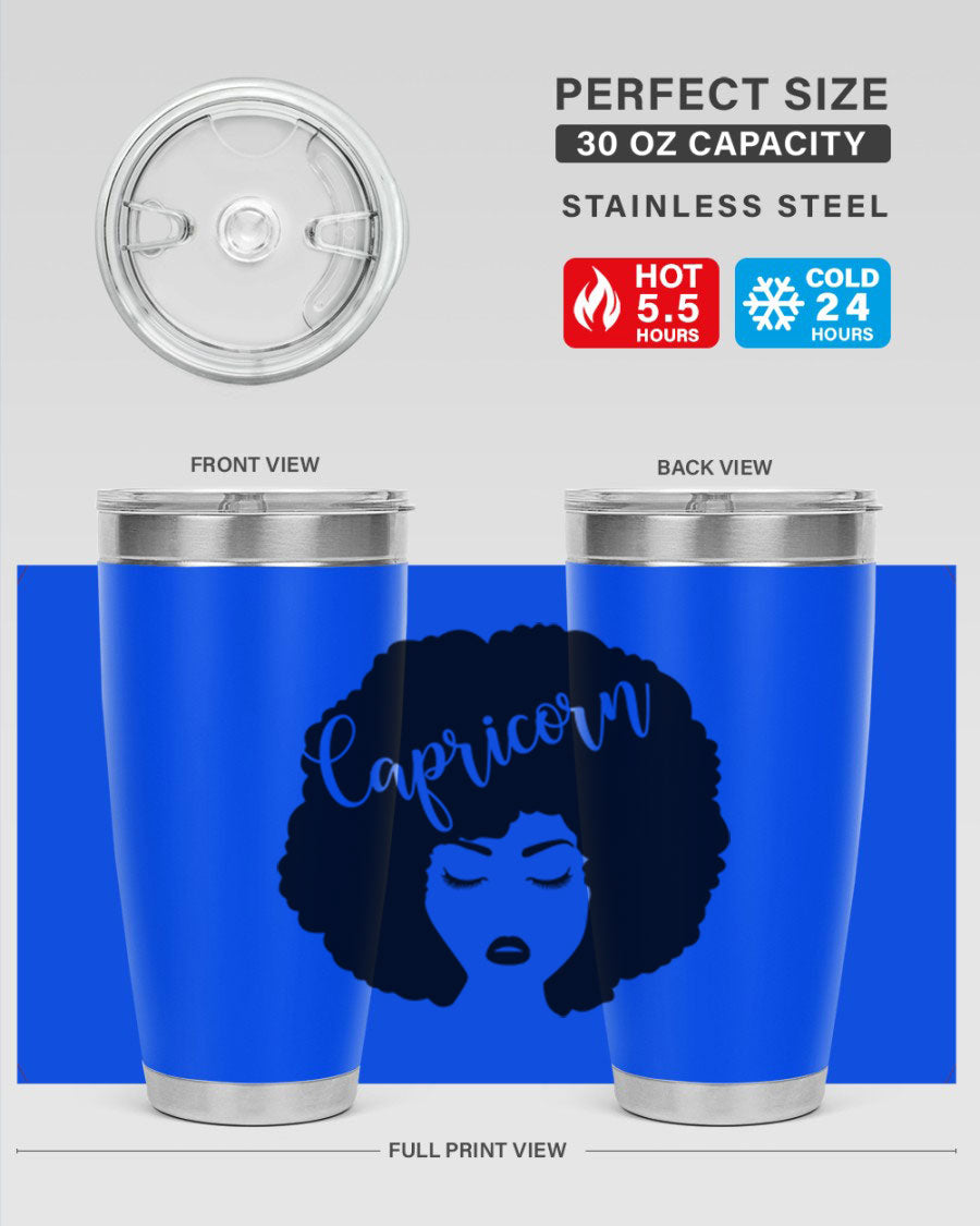 Capricorn52# 20oz Tumbler in stainless steel with a drink-thru lid, showcasing its sleek design and vibrant print.