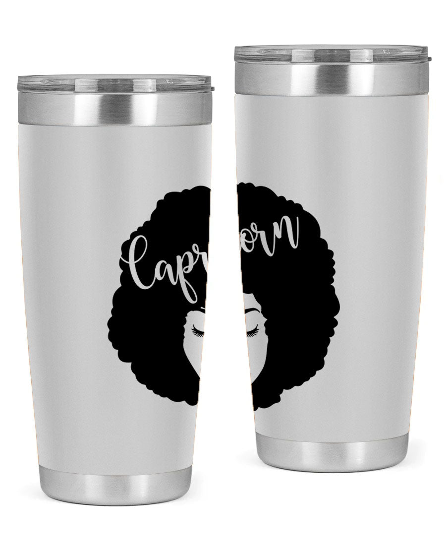 Capricorn52# 20oz Tumbler in stainless steel with a drink-thru lid, showcasing its sleek design and vibrant print.
