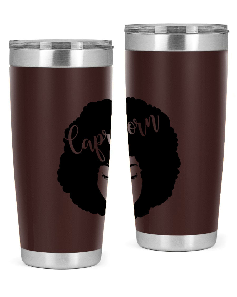 Capricorn52# 20oz Tumbler in stainless steel with a drink-thru lid, showcasing its sleek design and vibrant print.