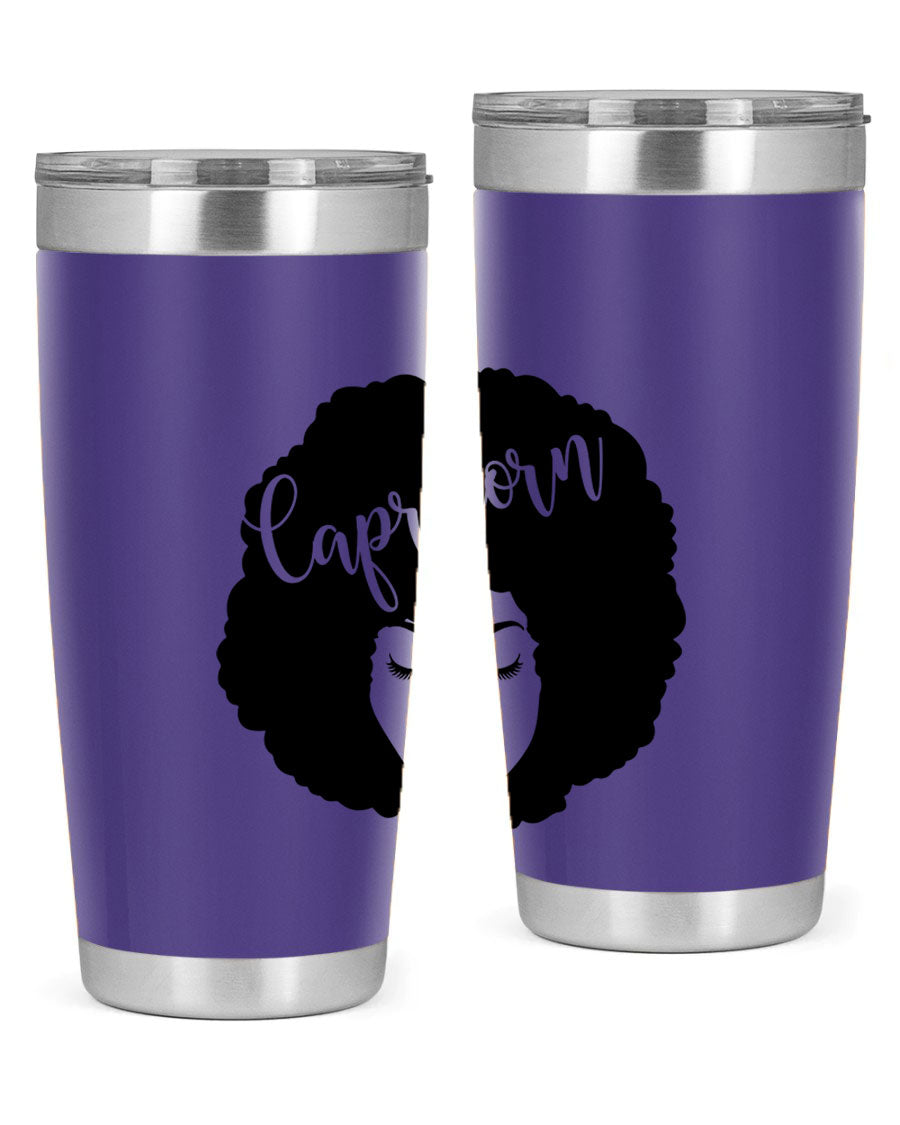 Capricorn52# 20oz Tumbler in stainless steel with a drink-thru lid, showcasing its sleek design and vibrant print.