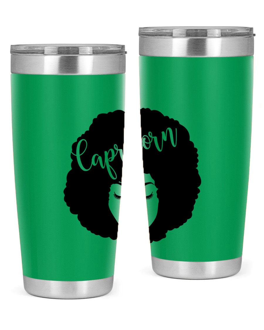 Capricorn52# 20oz Tumbler in stainless steel with a drink-thru lid, showcasing its sleek design and vibrant print.