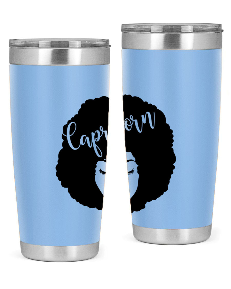 Capricorn52# 20oz Tumbler in stainless steel with a drink-thru lid, showcasing its sleek design and vibrant print.