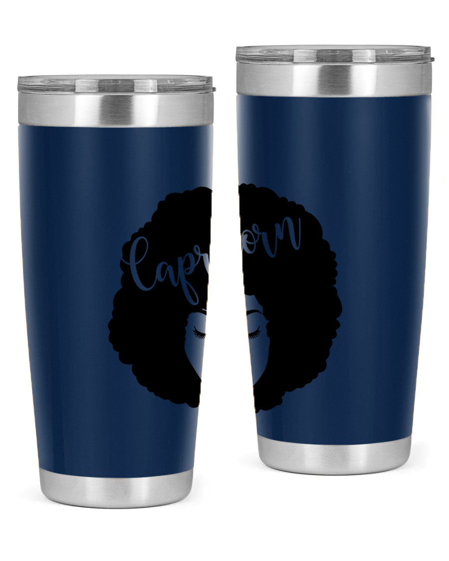 Capricorn52# 20oz Tumbler in stainless steel with a drink-thru lid, showcasing its sleek design and vibrant print.