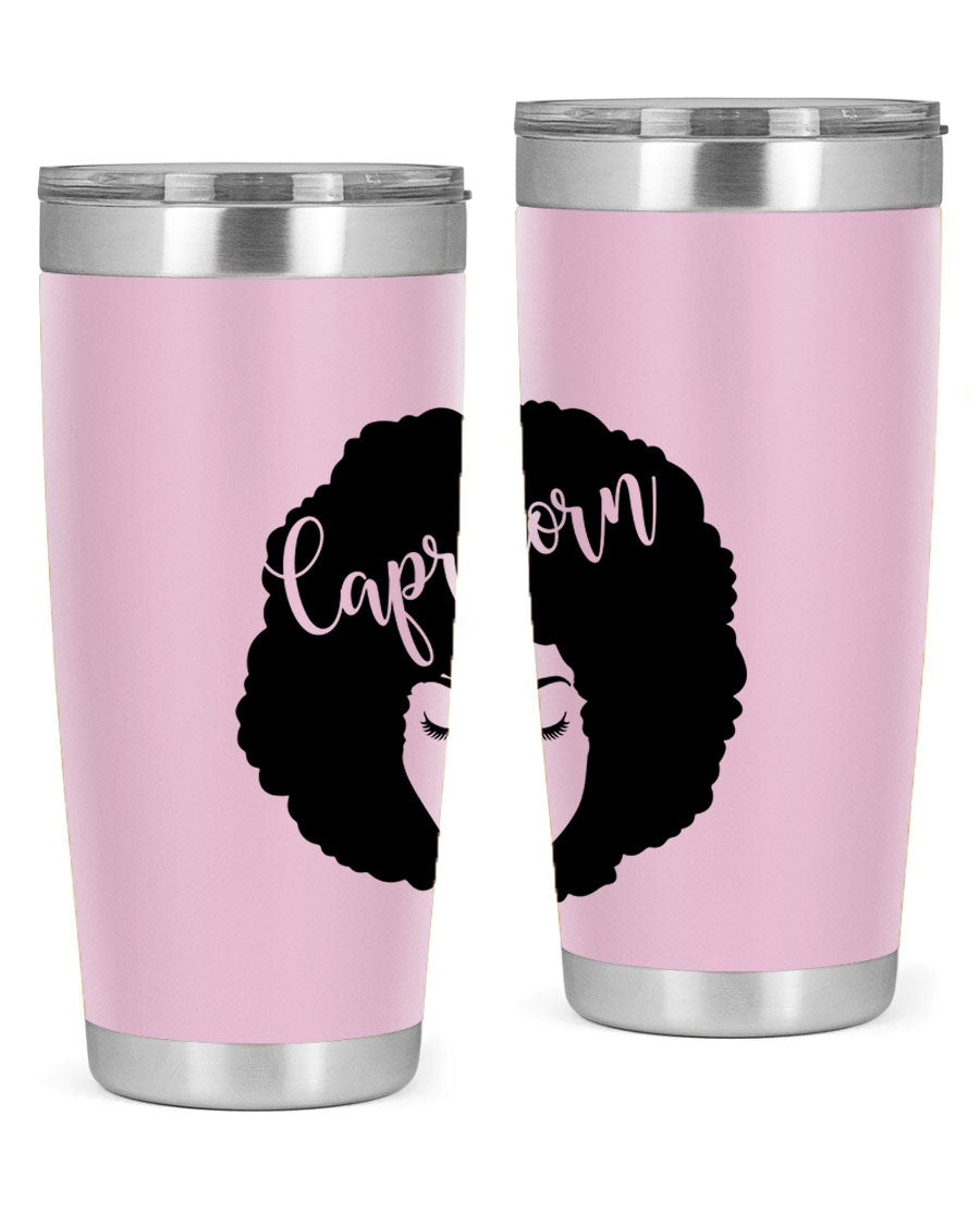 Capricorn52# 20oz Tumbler in stainless steel with a drink-thru lid, showcasing its sleek design and vibrant print.