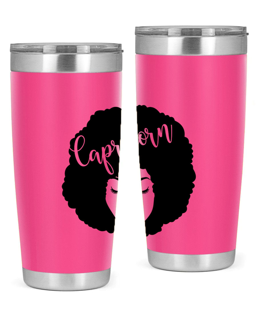 Capricorn52# 20oz Tumbler in stainless steel with a drink-thru lid, showcasing its sleek design and vibrant print.